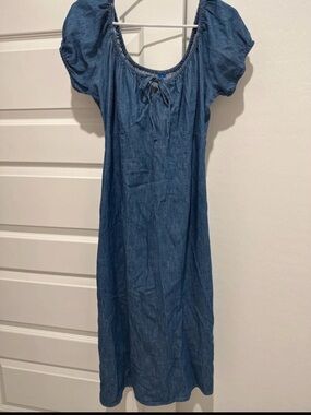 Denim Blue Peasant Midi Dress
